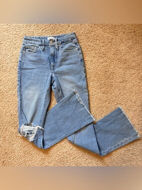 Good American Light Blue Distressed Wide-Leg Jeans